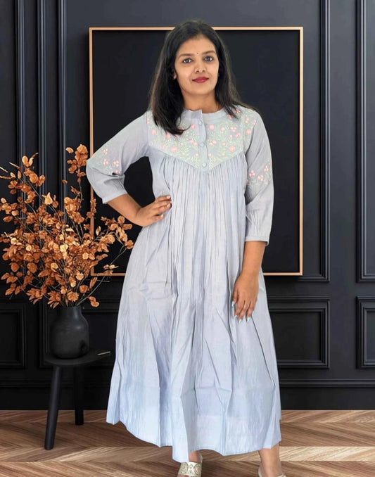 A-LINE EMBROIDERY KURTI CEMENT GRAY E7389 121026AK