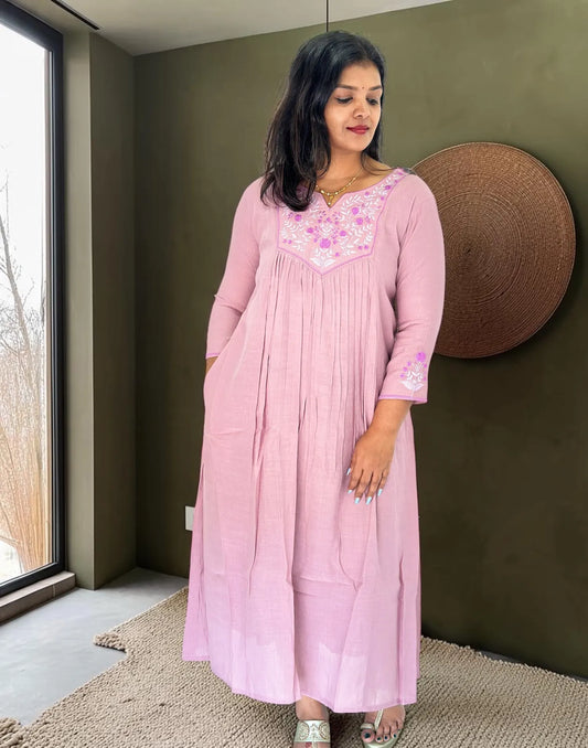 A-LINE EMBROIDERY KURTI DUSTY MAUVE E7388 131026AK