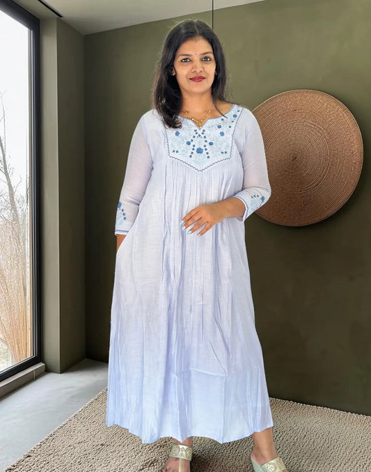 A-LINE EMBROIDERY KURTI POWDER BLUE E7388 131026AK