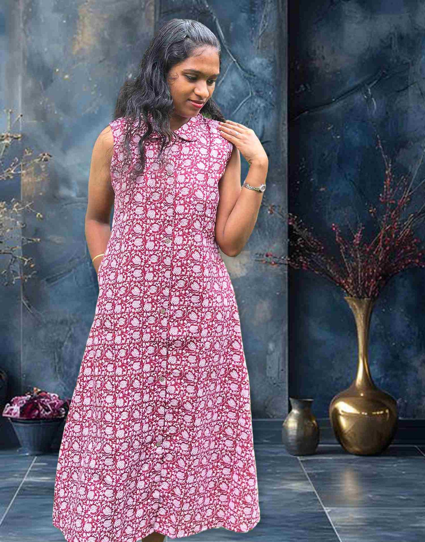 221124C (E4327) BUDGET BUY A-LINE KURTI - Dusty Maroon