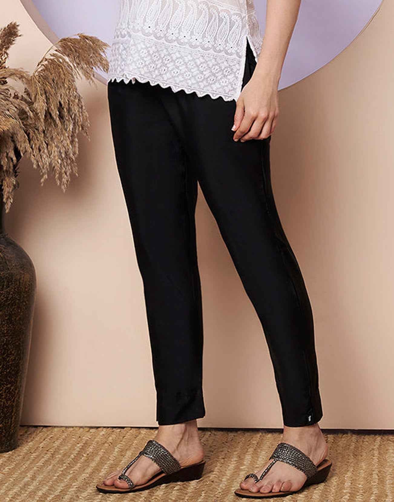 METALLIC STRAIGHT PANTS BLACK E6970-71 120526SP