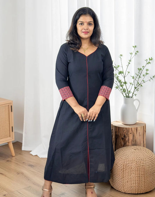 COTTON SLITTED KURTI BLACK 101026SK - ELENTRA DESIGNS BY NIMI HEINS