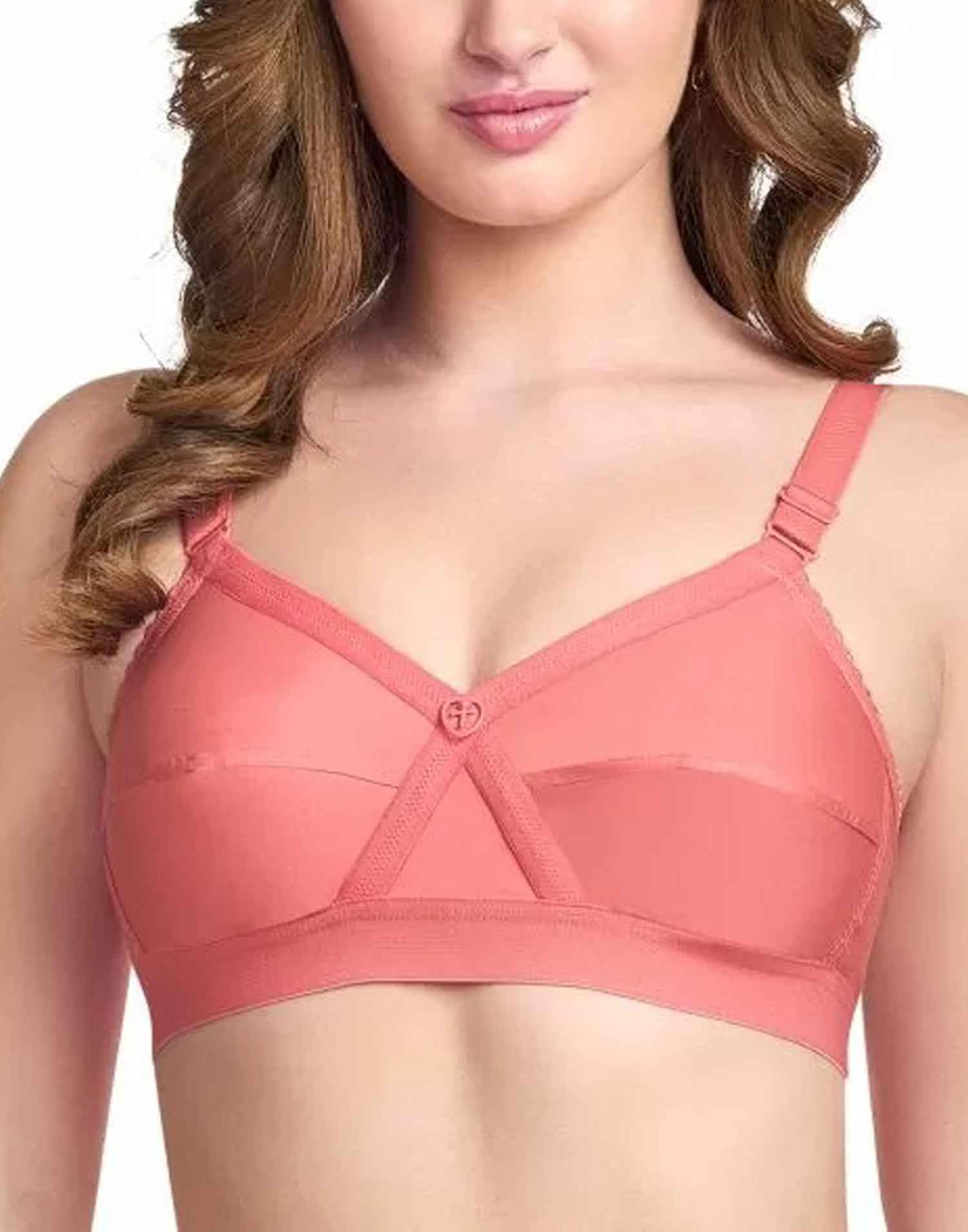NON PADDED BRA RIZA KRUTHIKA PLAIN CORAL E6832 160326BR