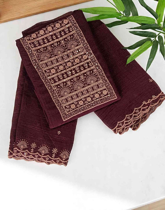 SALWAR SUITS UN-STITCHED DARK BROWN E5352 270525ML - ELENTRA DESIGNS BY NIMI HEINS