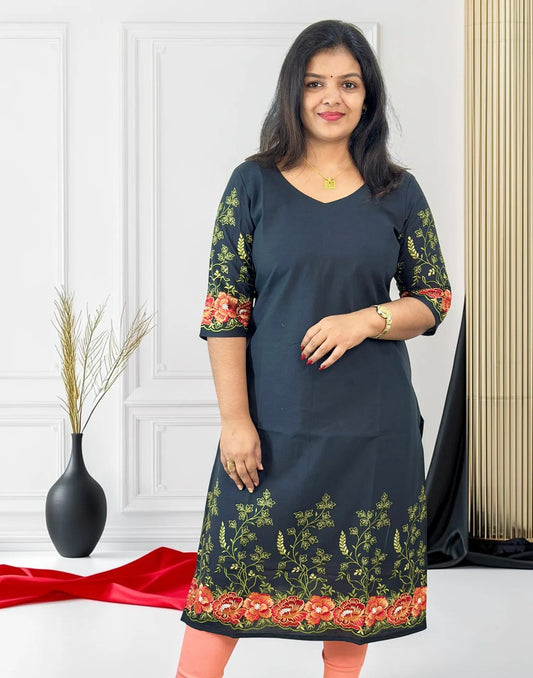 EMBROIDERY KURTI BLACK 181026EK - ELENTRA DESIGNS BY NIMI HEINS