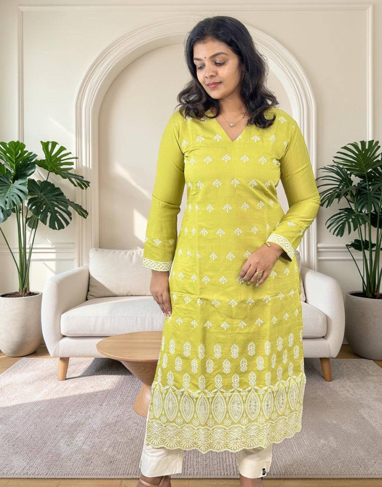 EMBROIDERY KURTI GREEN E7335 250926EK - ELENTRA DESIGNS BY NIMI HEINS