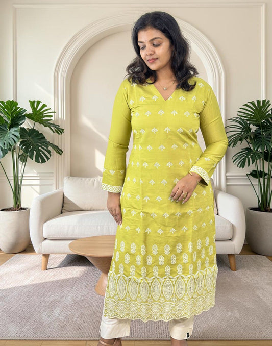 EMBROIDERY KURTI GREEN E7335 250926EK - ELENTRA DESIGNS BY NIMI HEINS