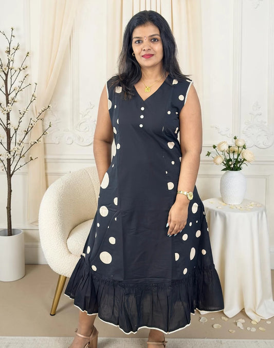 FROCK PATTERN DRESS BLACK E7396 141026FP