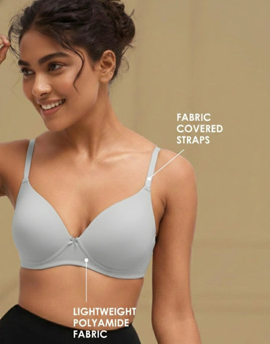 LIGHTLY PADDED BRA BLOSSOM FEATHERLITE GRAY E6437 300825BR - ELENTRA DESIGNS BY NIMI HEINS