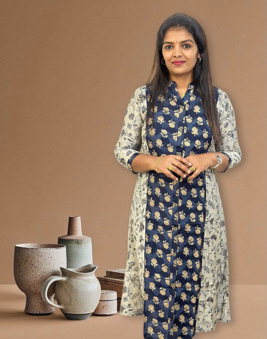 010324 (E2860) OFFER ZONE MUSLIN A-LINE KURTI - Blue