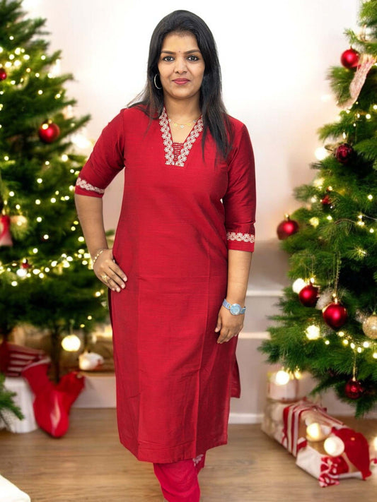 171224C (E4416) CHRISTMAS SPECIAL KURTI - Reddish Maroon