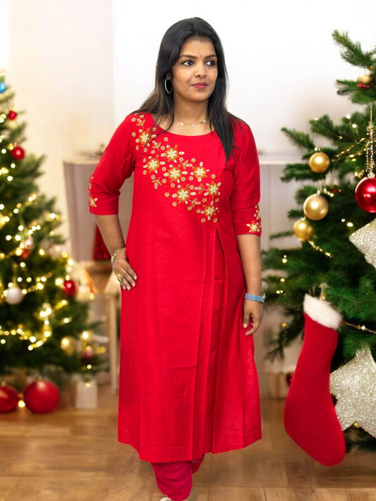 171224C (E4417) CHRISTMAS SPECIAL KURTI - Red