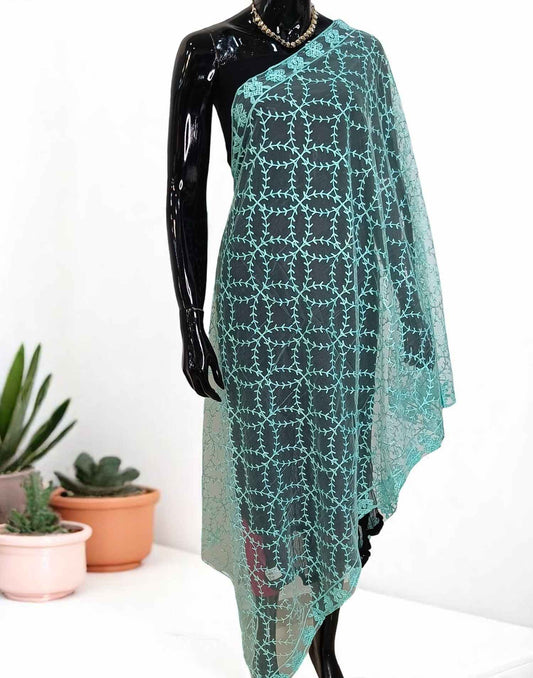 210525DP (E4118) NET DUPATTA - Sea Green