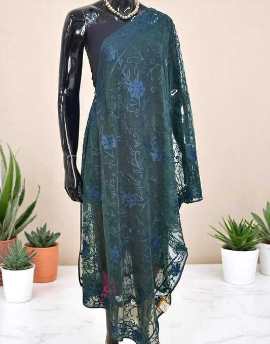 210525DP (E4118) NET DUPATTA - Dark Green n Blue