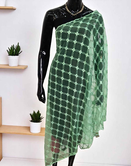 210525DP (E4118) NET DUPATTA - Pista Green