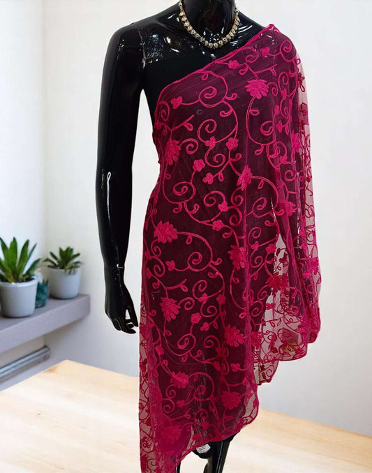 210525DP (E4118) NET DUPATTA - Rani Pink 1
