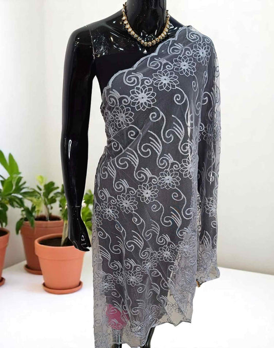 210525DP (E4118) NET DUPATTA - Gray