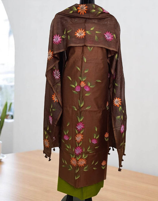 250525ML (E3040) HAND PAINTED UN-STITCHED SETS - Brown
