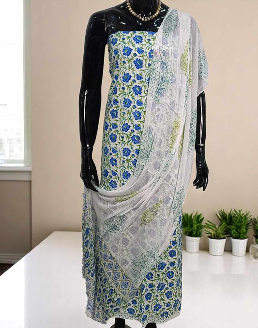 SALWAR SUITS UN-STITCHED COTTON-BLUE E4614 250525ML - ELENTRA DESIGNS BY NIMI HEINS