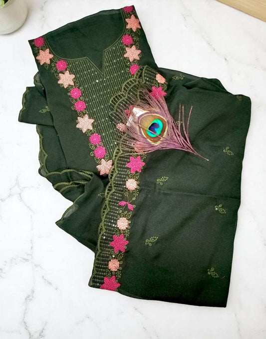 SALWAR SUITS UN-STITCHED DARK GREEN E5349 270525ML - ELENTRA DESIGNS BY NIMI HEINS