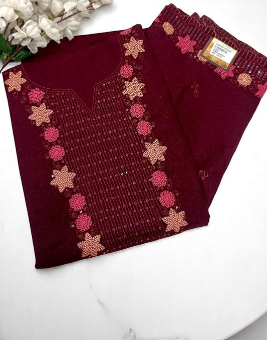 SALWAR SUITS UN-STITCHED DARK MAROON E5349 270525ML - ELENTRA DESIGNS BY NIMI HEINS