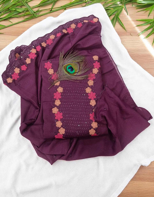 270525ML (E5349) UN-STITCHED SETS - Dark Wine