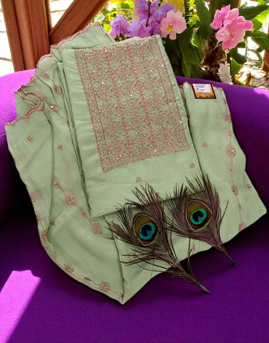 SALWAR SUITS UN-STITCHED PISTA GREEN E5350 270525ML - ELENTRA DESIGNS BY NIMI HEINS