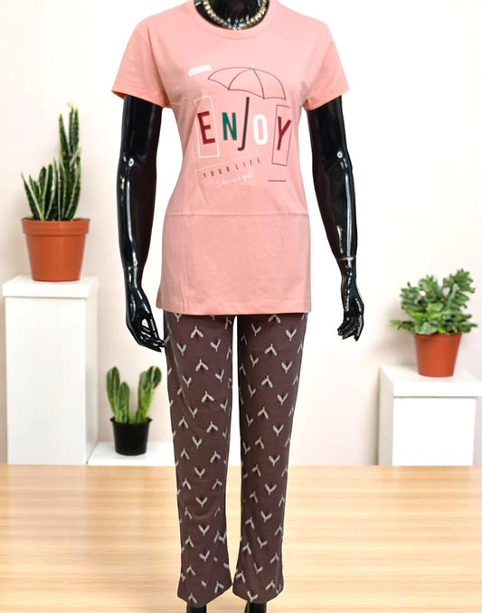 270525HW (E5369-E5370) PYJAMA SET - Peach n Brown