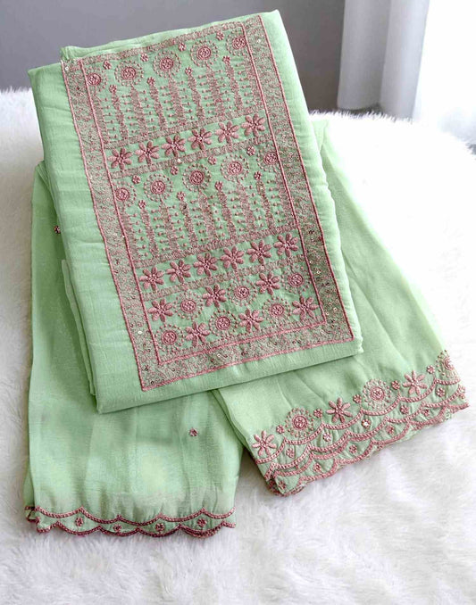SALWAR SUITS UN-STITCHED PISTA GREEN E5352 270525ML - ELENTRA DESIGNS BY NIMI HEINS