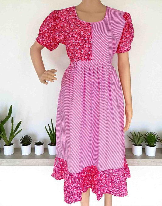 230725HW (E6196) FROCK NIGHTY - Water Melon Stripe n Floral