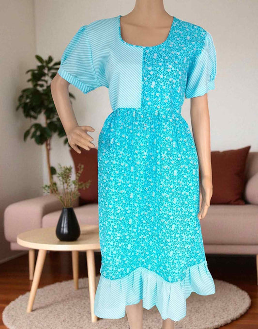 230725HW (E6196) FROCK NIGHTY - Blue Stripe n Floral