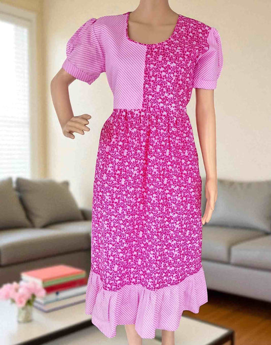 230725HW (E6196) FROCK NIGHTY - Pink Stripe n Floral