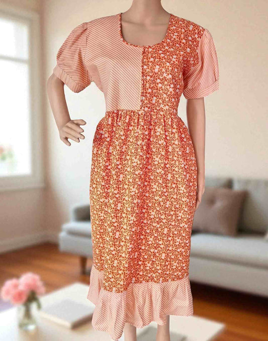 230725HW (E6196) FROCK NIGHTY - Orange Stripe n Floral