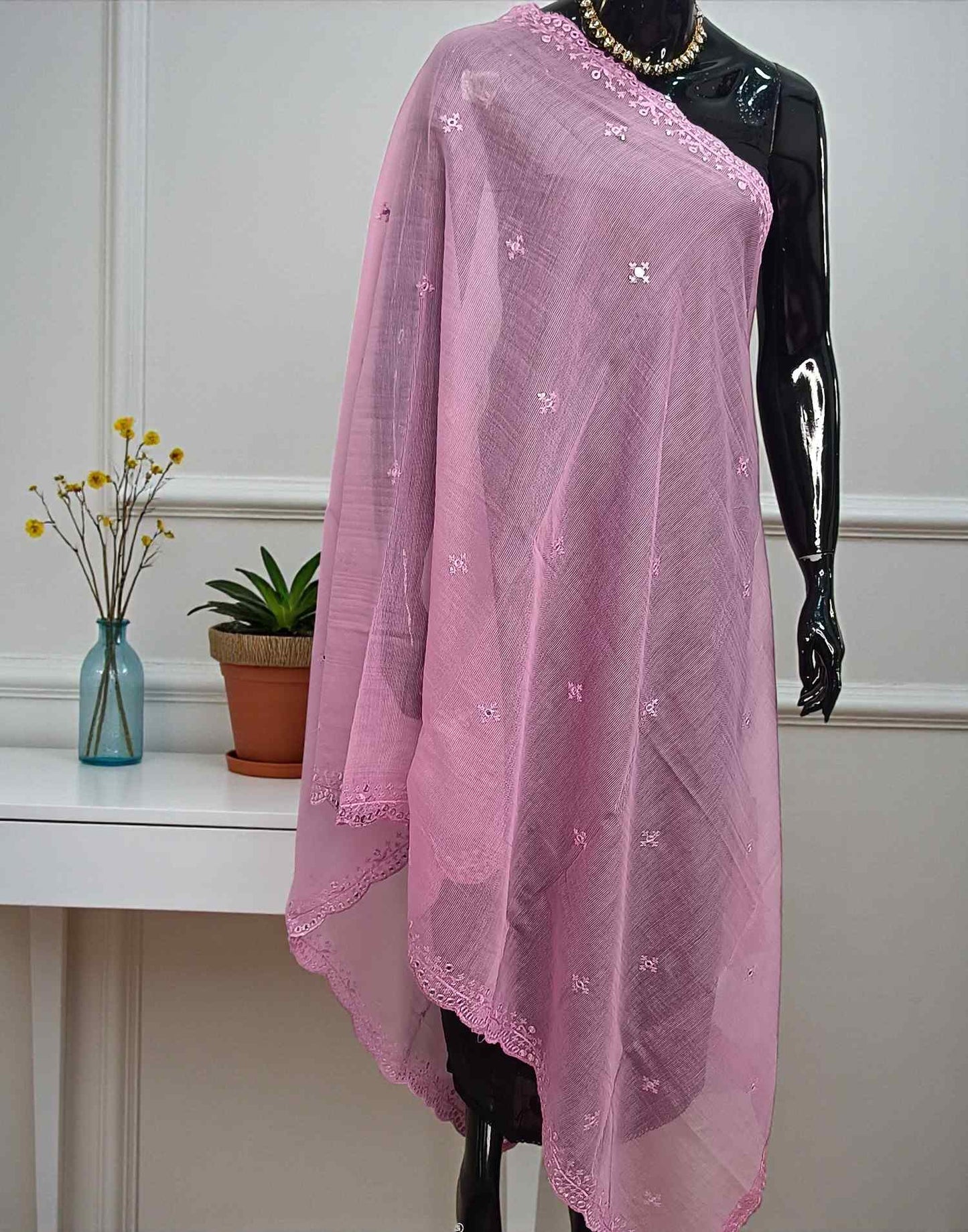 SILKY KOTA DUPATTA PINK E6281 260126D - ELENTRA DESIGNS BY NIMI HEINS