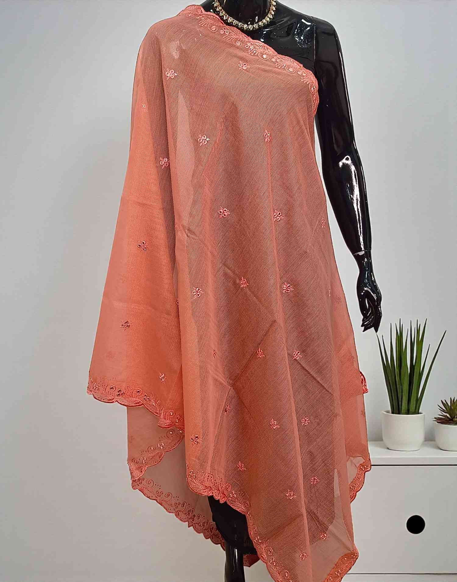 SILKY KOTA DUPATTA PEACH E6281 260126D - ELENTRA DESIGNS BY NIMI HEINS