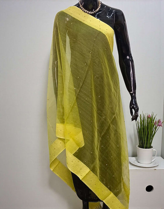 SOFT ORGANZA DUPATTA LIGHT YELLOW E6460 260126D - ELENTRA DESIGNS BY NIMI HEINS