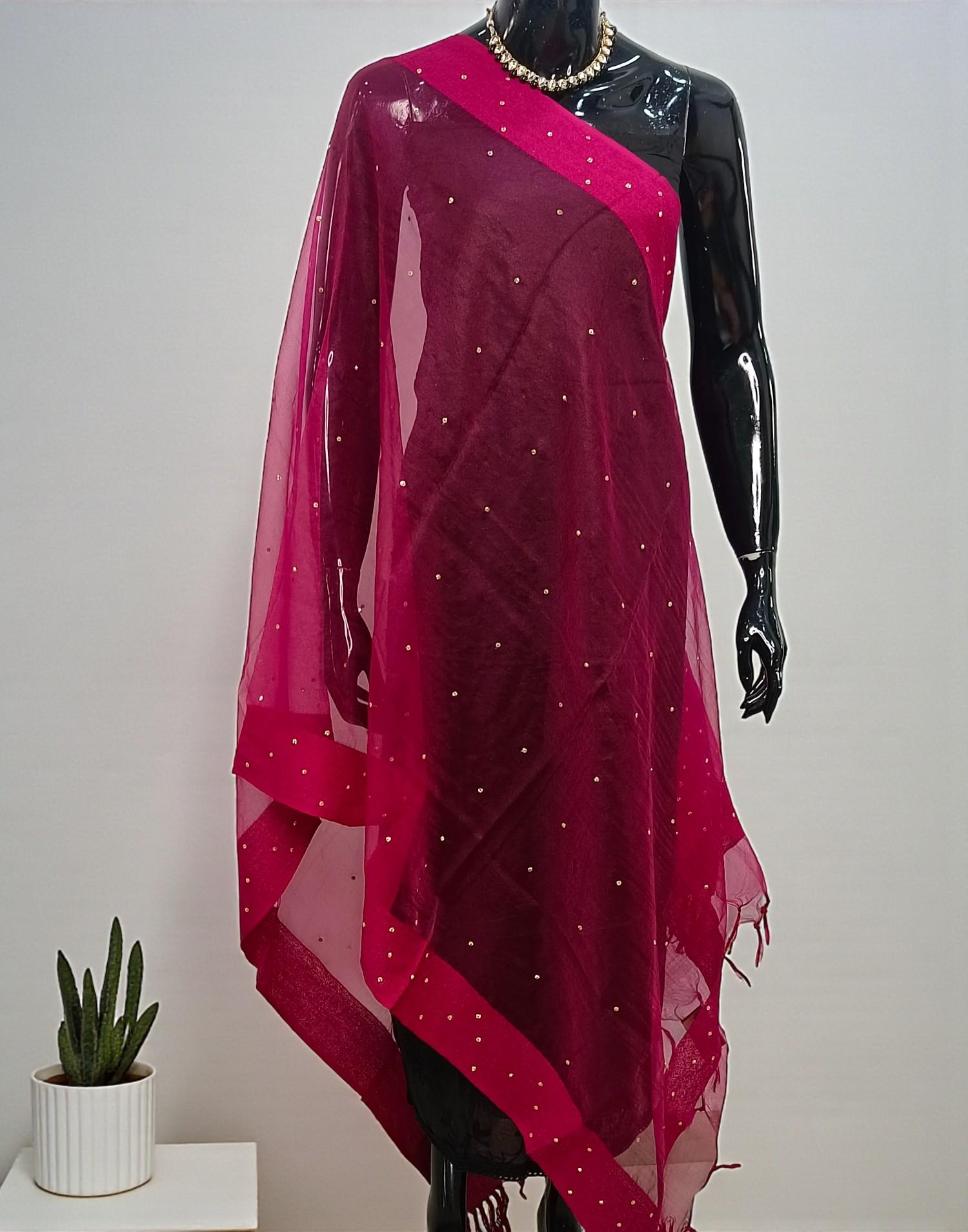 SOFT ORGANZA DUPATTA HOT PINK E6460 260126D - ELENTRA DESIGNS BY NIMI HEINS