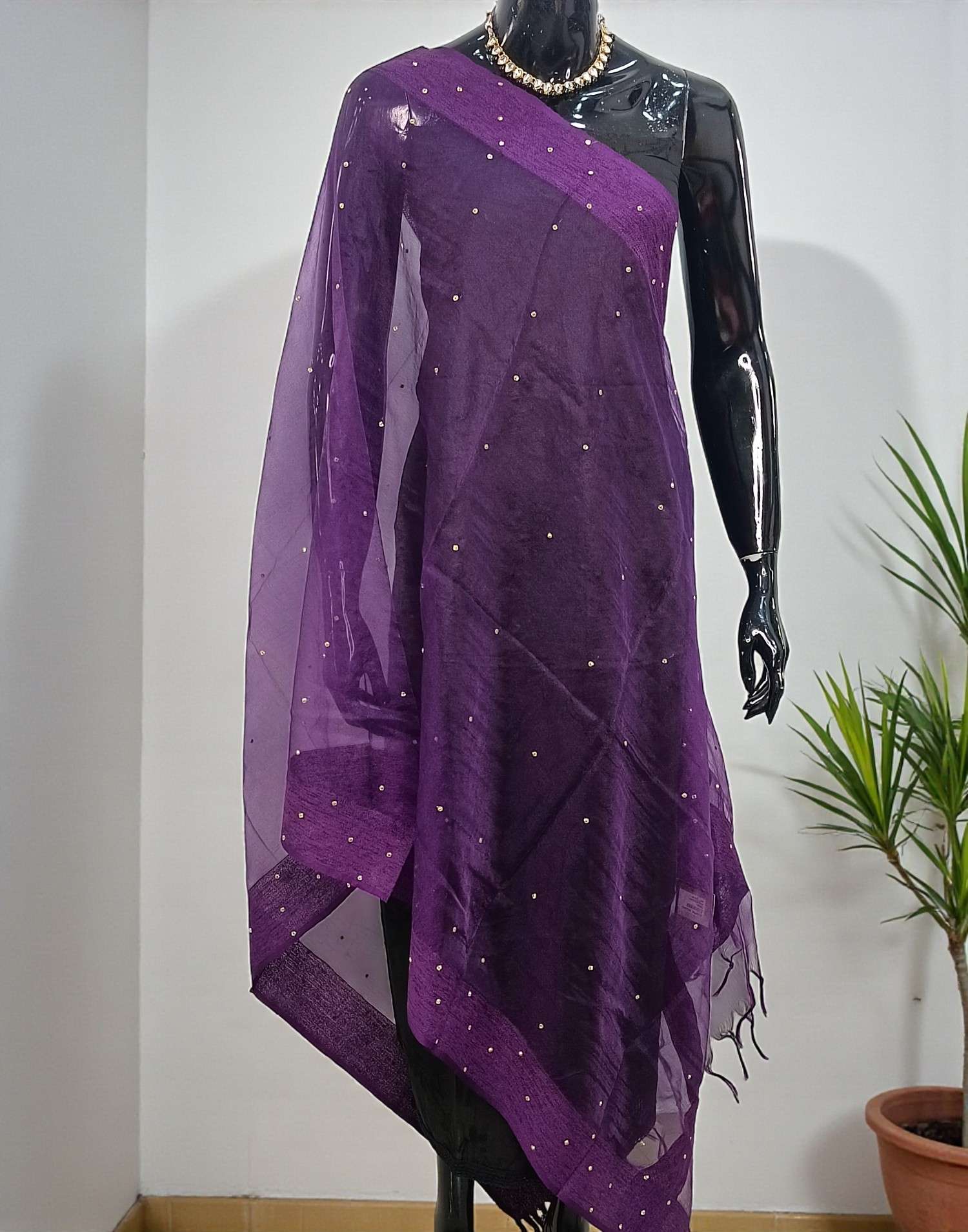 SOFT ORGANZA DUPATTA PURPLE VIOLET E6460 260126D - ELENTRA DESIGNS BY NIMI HEINS