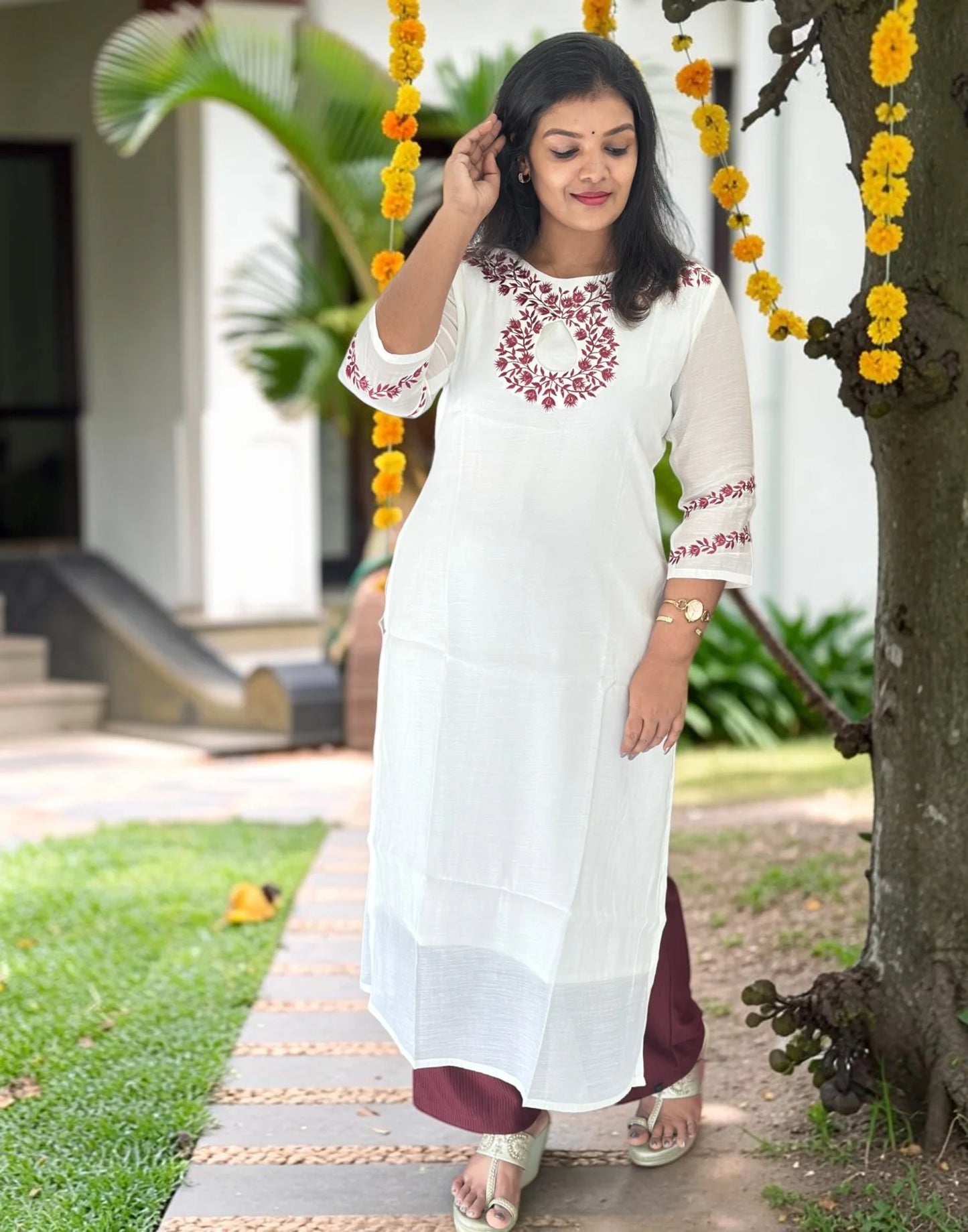 KURTIS DESIGNER EMBROIDERY MILKY WHITE E7194-E7195 090826EK - ELENTRA DESIGNS BY NIMI HEINS
