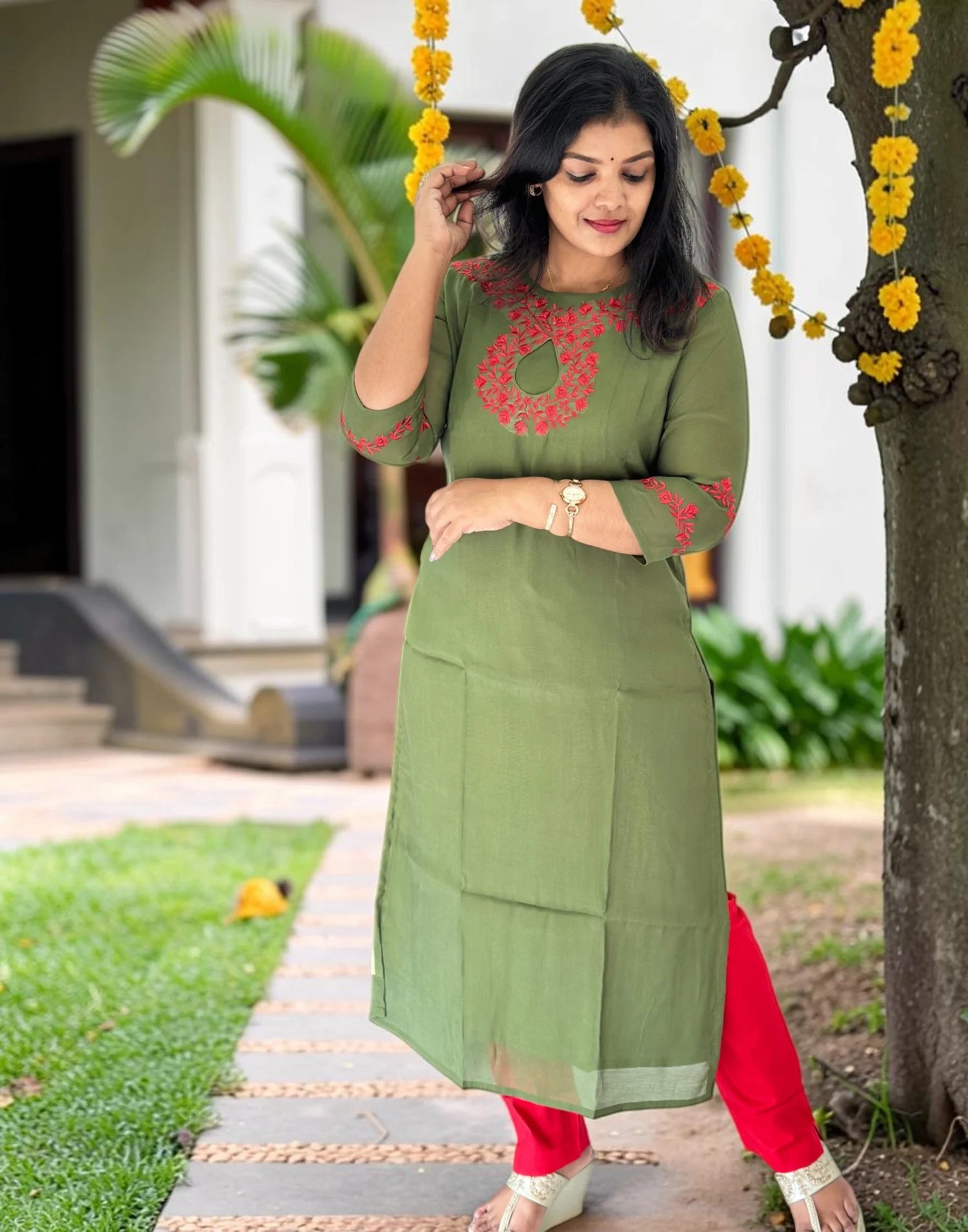 KURTIS DESIGNER EMBROIDERY GREEN E7194-E7195 090826EK - ELENTRA DESIGNS BY NIMI HEINS