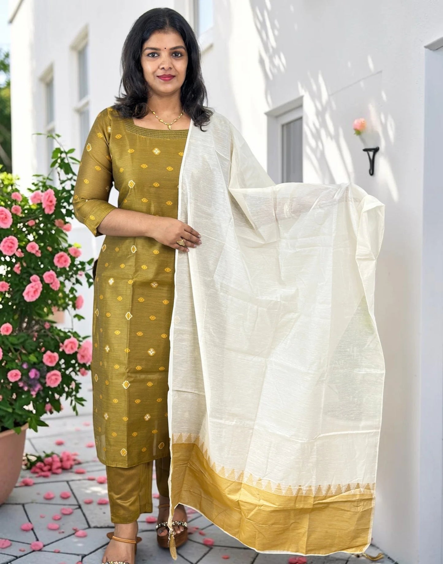 READY TO WEAR MEHANDI GREEN 200826RW - ELENTRA DESIGNS BY NIMI HEINS