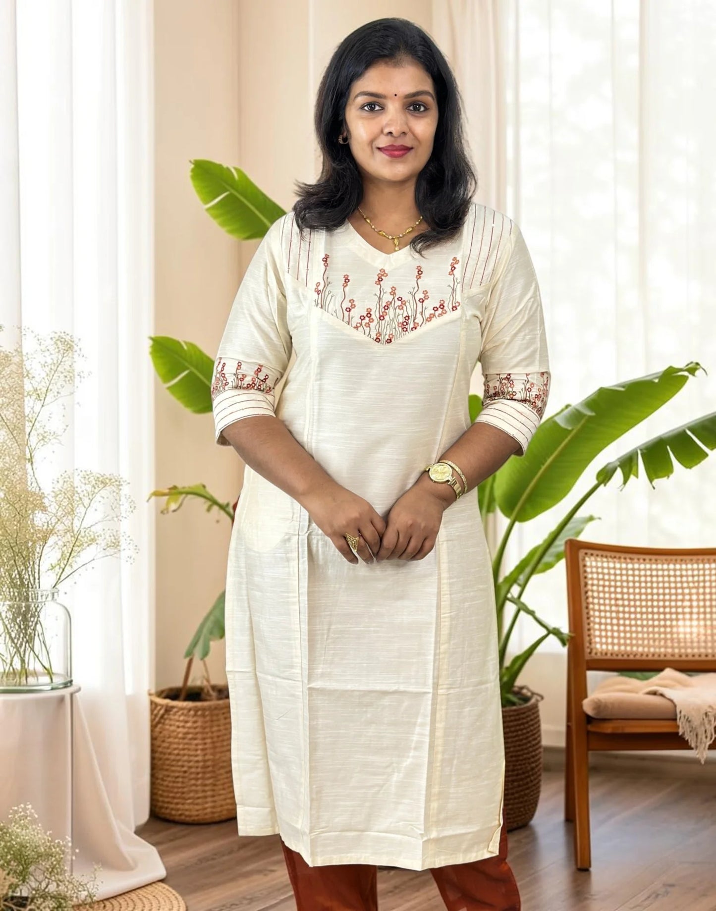 KURTIS DESIGNER EMBROIDERY OFF WHITE C.FLOWER E7235 180826EK - ELENTRA DESIGNS BY NIMI HEINS