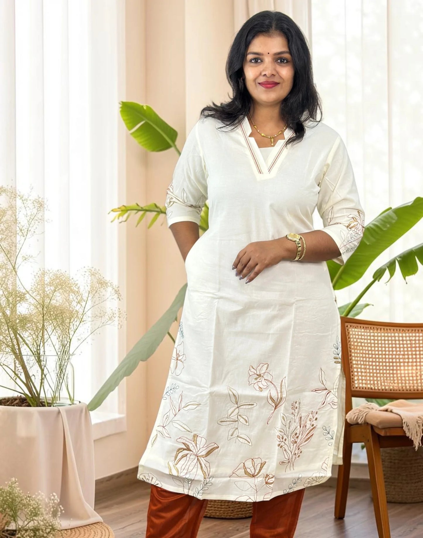 KURTIS DESIGNER EMBROIDERY OFF WHITE n RUST E7235 180826EK - ELENTRA DESIGNS BY NIMI HEINS