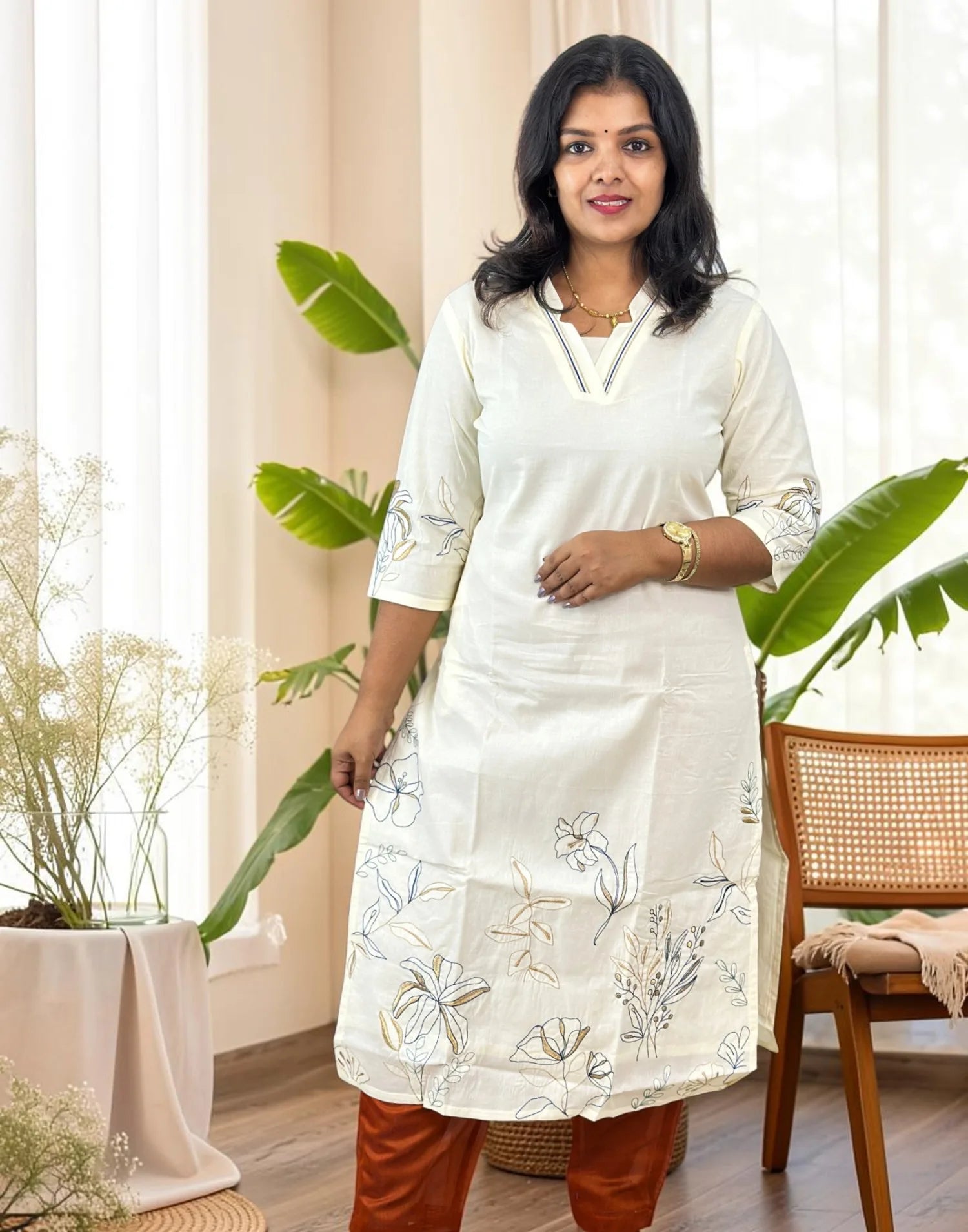 KURTIS DESIGNER EMBROIDERY OFF WHITE n BLUE E7235 180826EK - ELENTRA DESIGNS BY NIMI HEINS