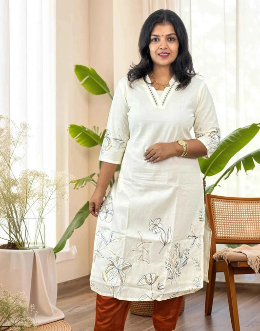 KURTIS DESIGNER EMBROIDERY OFF WHITE n BLUE E7235 180826EK