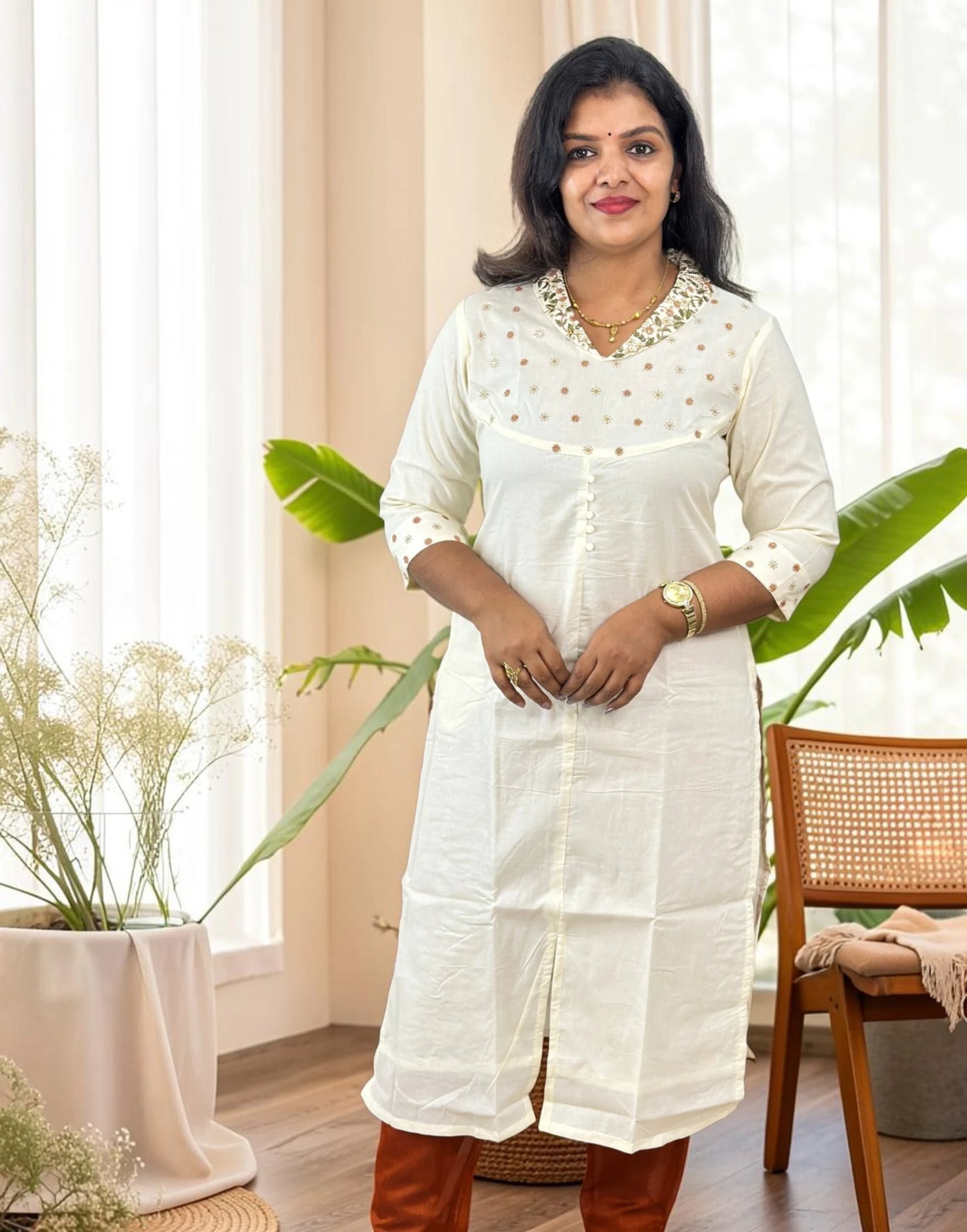 KURTIS DESIGNER EMBROIDERY OFF WHITE n GREEN E7235 190826EK - ELENTRA DESIGNS BY NIMI HEINS