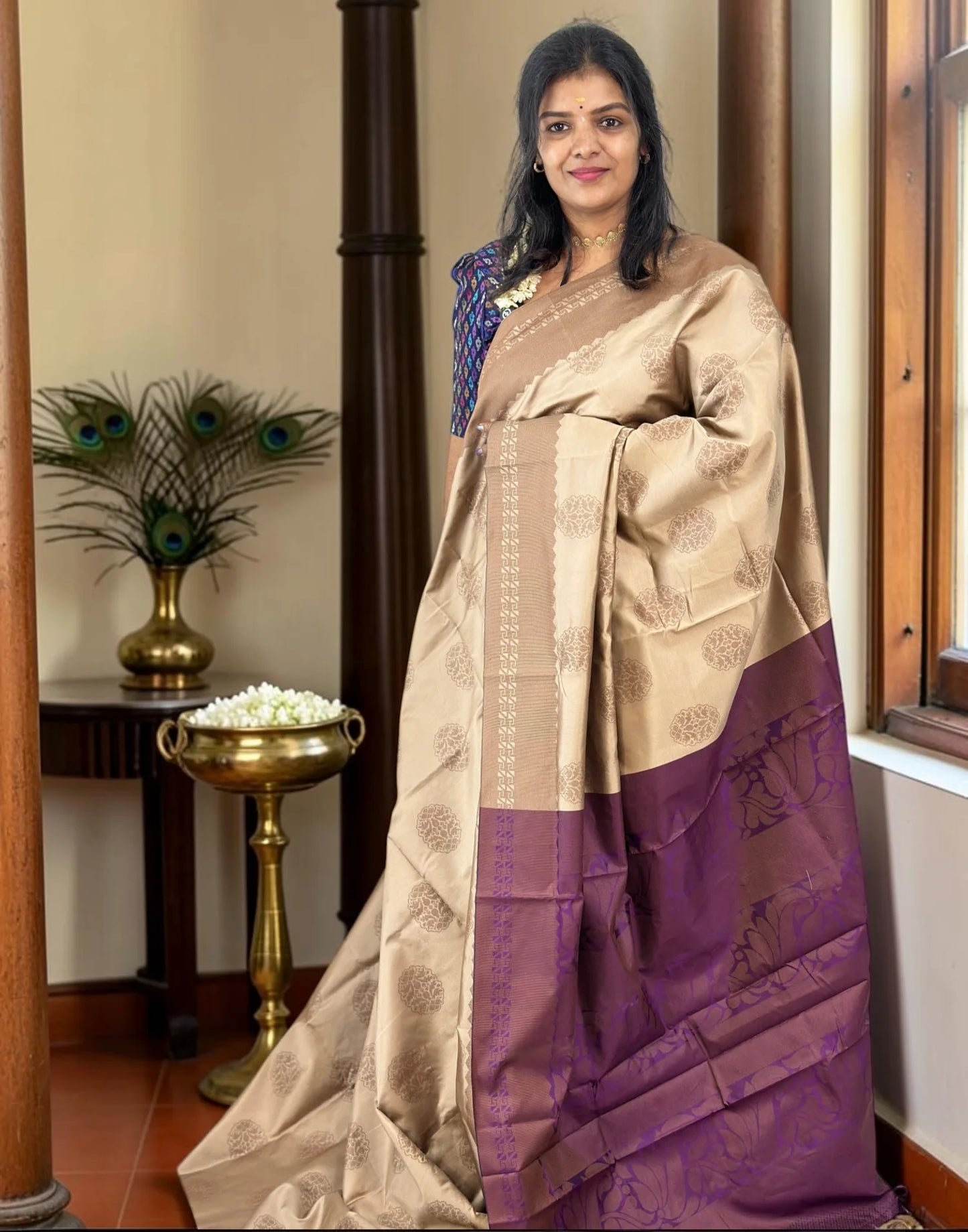 SAREE SOFT SILK CHIKKU n PURPLE E7242 180826S