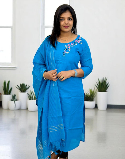 230525Y (E6109) KURTI WITH DUPATTA - Blue