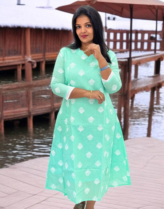 280525F (E6119) A-LINE KURTI - Mint Green