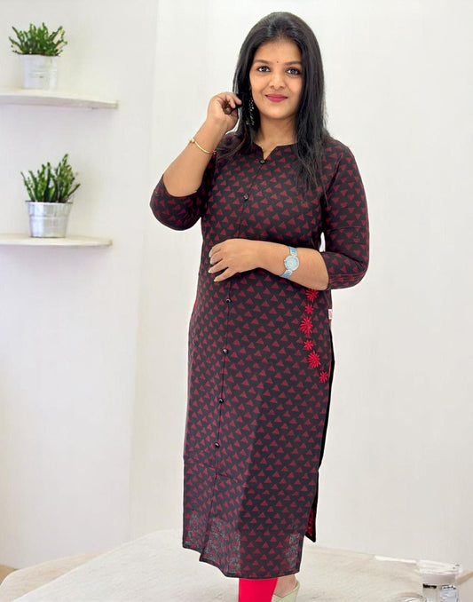 290525S (E6120) SLITTED KURTI - Black